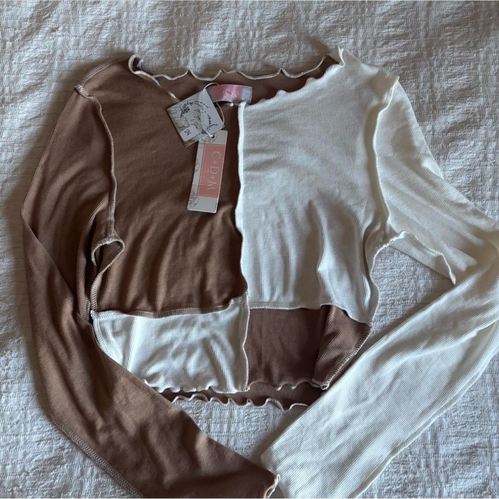 Two-Tone Crop Top - Brown and White